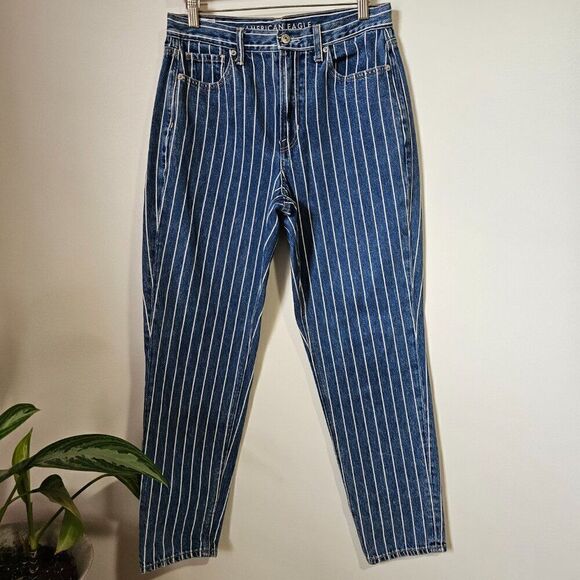 EUC AMERICAN EAGLE MOM JEAN STRIPED HI RISE JEAN SIZE 6 WOMENS - Picture 1 of 15